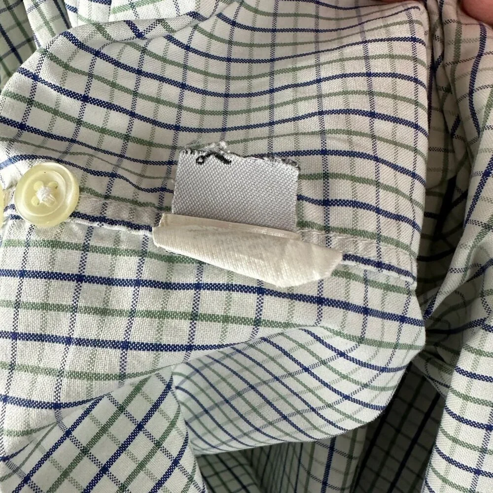 J Crew Shirt Mens Large Regular Fit Button Down Blue Green White Cotton Plaid